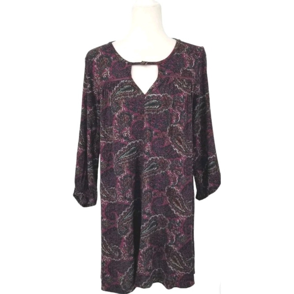 American Eagle Paisley Print Dress Keyhole Neckline 3/4 Sleeve‎ Small
